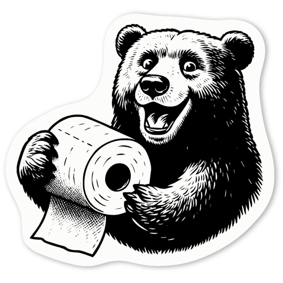 'Bear Holding Toilet Paper' Premium Vinyl Decal Stickers – Waterproof, Durable & Easy to Apply - Ideal for Cars, Windows, Bins and More (DW051158)