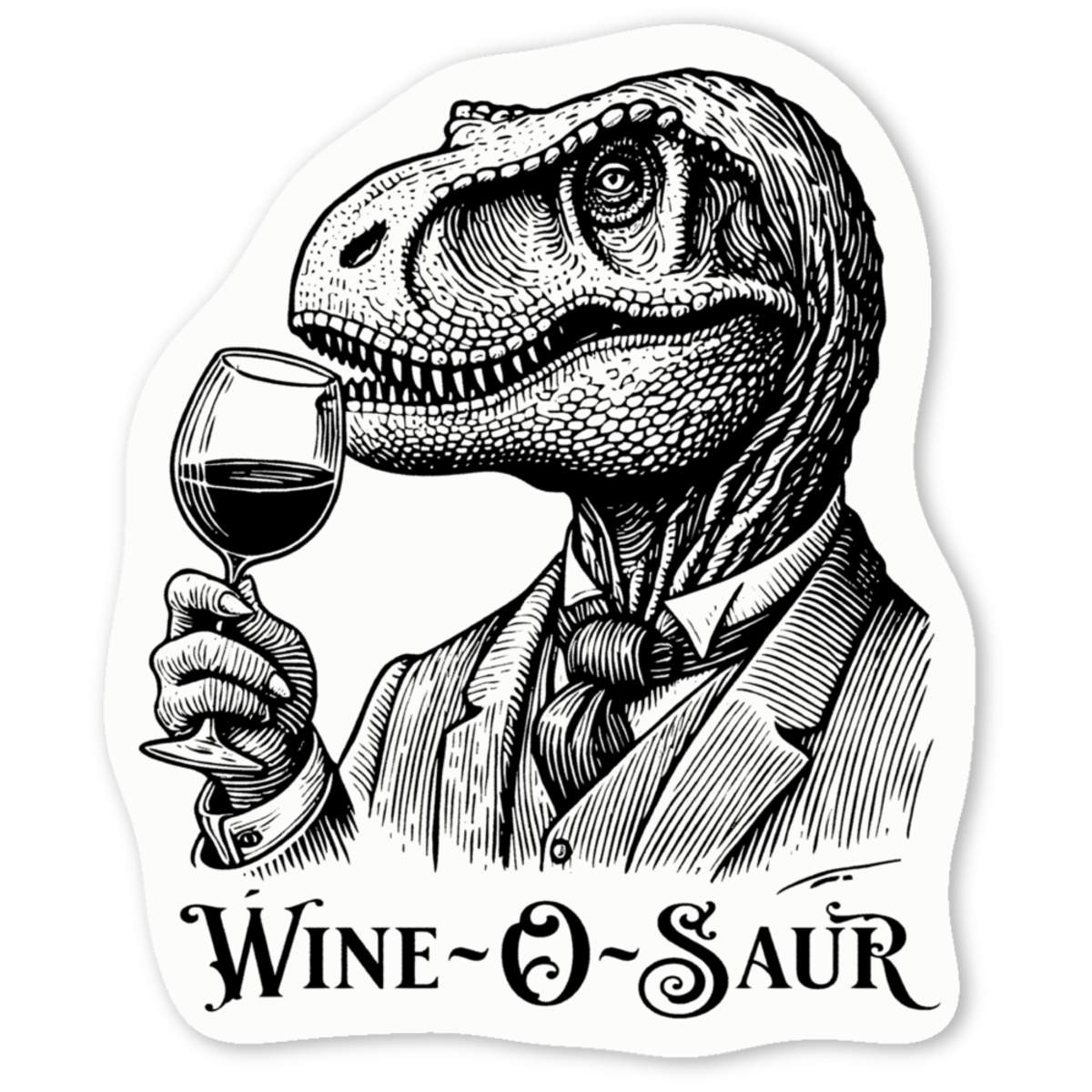 4 x 'T Rex Drinking Wine' White Premium Vinyl Decal Stickers – Waterproof, Durable & Easy to Apply - For Car Bumpers, Windows, Bins & More - Small (50mm) (DW00131360)