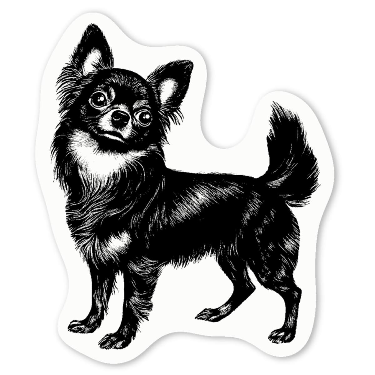 4 x 'Long Haired Chihuahua Standing' White Premium Vinyl Decal Stickers – Waterproof, Durable & Easy to Apply - For Car Bumpers, Windows, Bins & More - Small (50mm) (DW00133084)