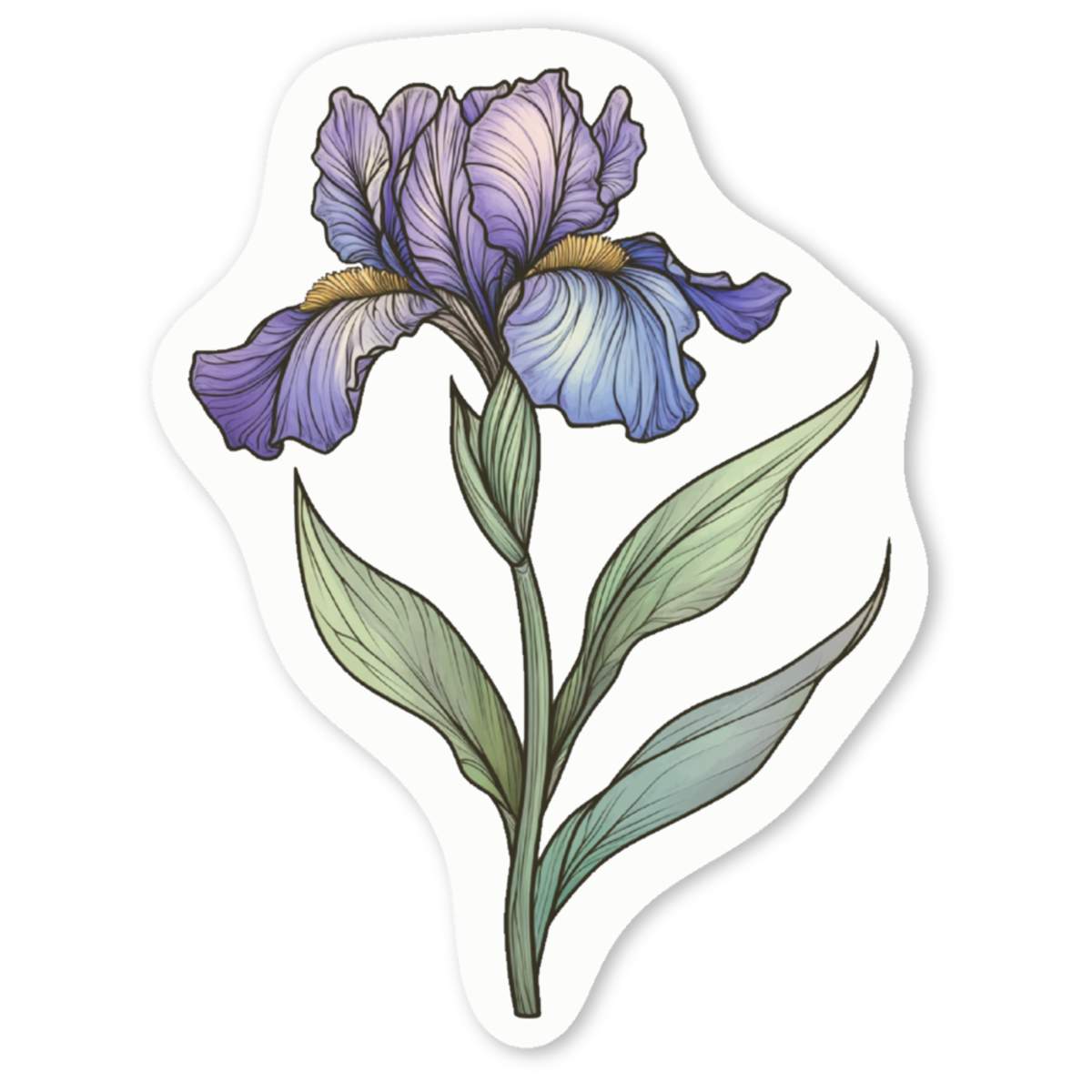 4 x 'Single Iris Flower with Long Stem' White Premium Vinyl Decal Stickers – Waterproof, Durable & Easy to Apply - For Car Bumpers, Windows, Bins & More - Small (50mm) (DW00133204)