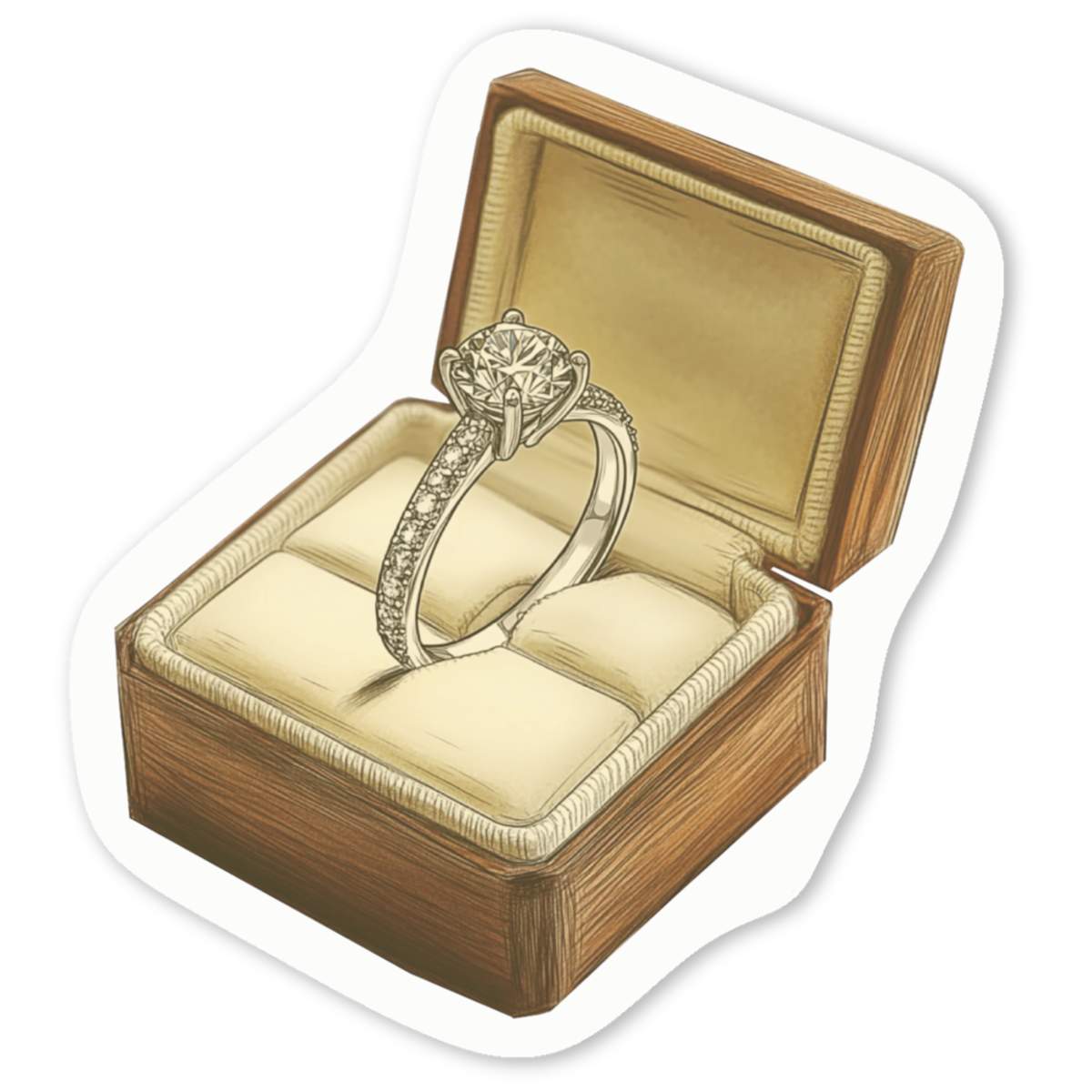 'Diamond Engagement Ring in Ring Box' Premium Vinyl Decal Stickers – Waterproof, Durable & Easy to Apply - Ideal for Cars, Windows, Bins and More (DW052193)