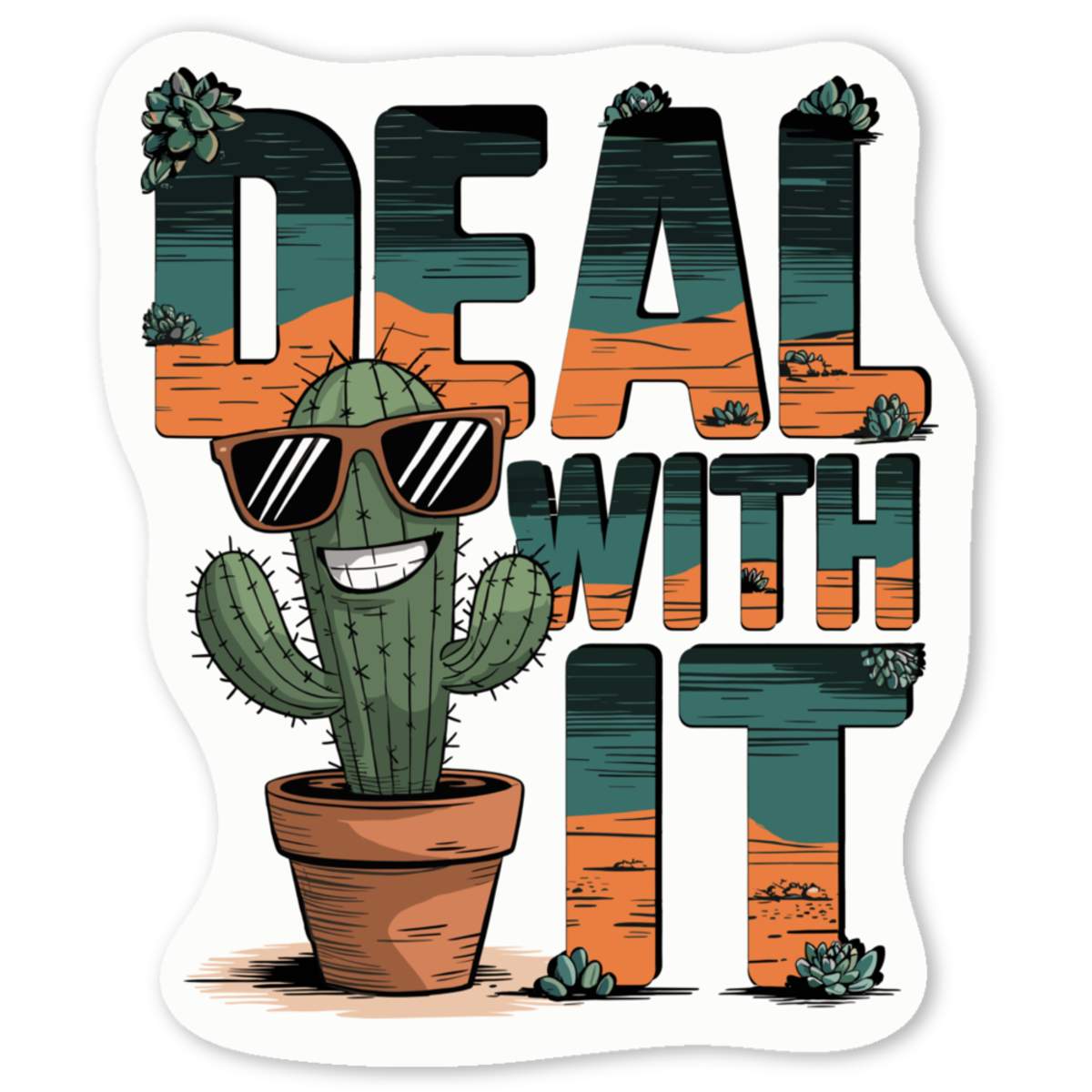 4 x 'Deal With It' White Premium Vinyl Decal Stickers – Waterproof, Durable & Easy to Apply - For Car Bumpers, Windows, Bins & More - Small (50mm) (DW00134524)