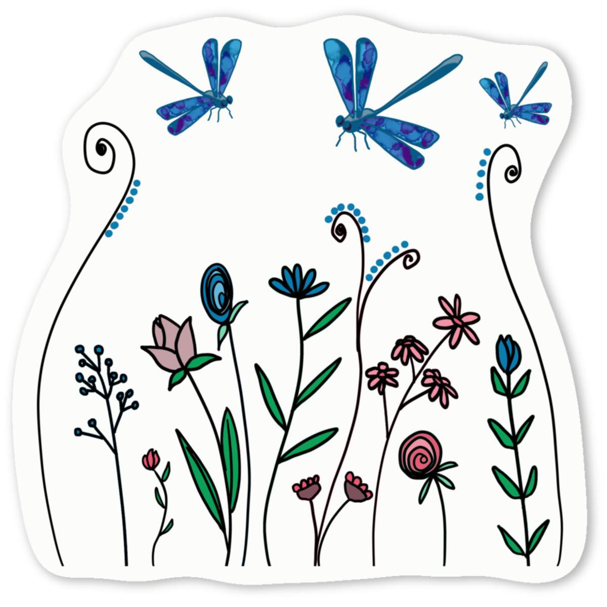 'Dragonflies In Wildflowers' Premium Vinyl Decal Stickers – Waterproof, Durable & Easy to Apply - Ideal for Cars, Windows, Bins and More (DW052825)