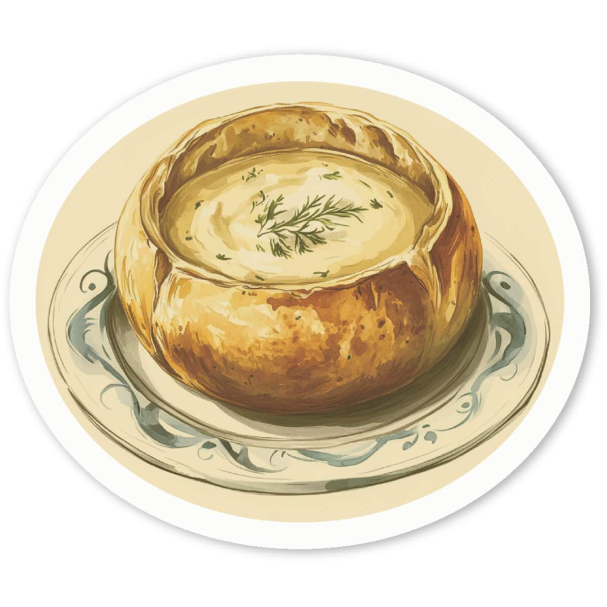 'Sourdough Bread Bowl Soup' White Vinyl Decal Sticker - Waterproof Permanent Vinyl Decal for Cars, Windows and Bins (DW052944)