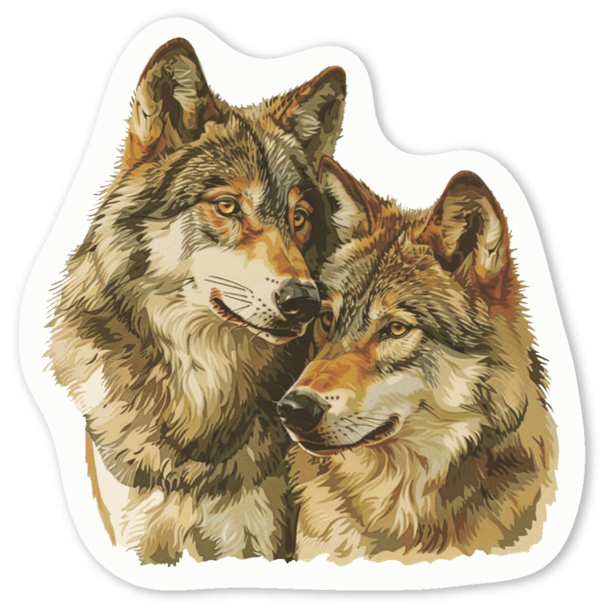 'Wolf Couple' White Vinyl Decal Sticker - Waterproof Permanent Vinyl Decal for Cars, Windows and Bins (DW053441)