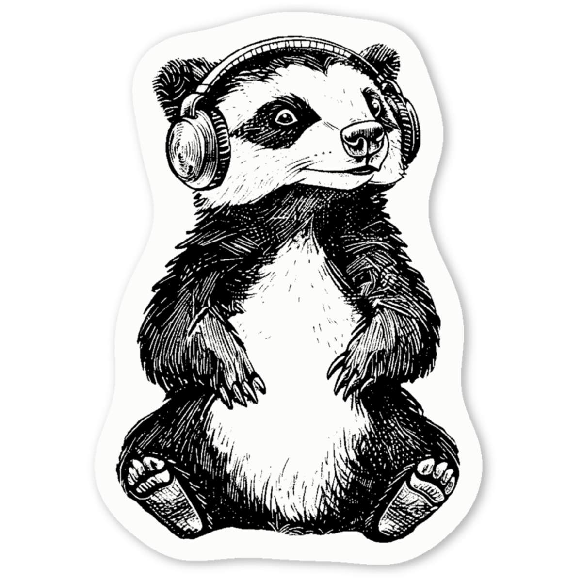 'Cute Badger Wearing Headphones' Premium Vinyl Decal Stickers – Waterproof, Durable & Easy to Apply - Ideal for Cars, Windows, Bins and More (DW054994)
