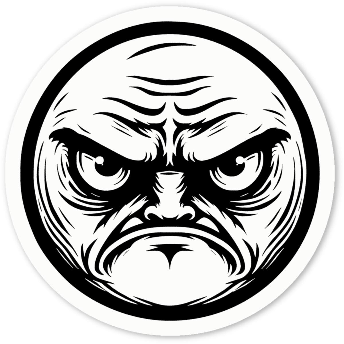 4 x 'Circular Angry Face' White Premium Vinyl Decal Stickers – Waterproof, Durable & Easy to Apply - For Car Bumpers, Windows, Bins & More - Small (50mm) (DW00144004)