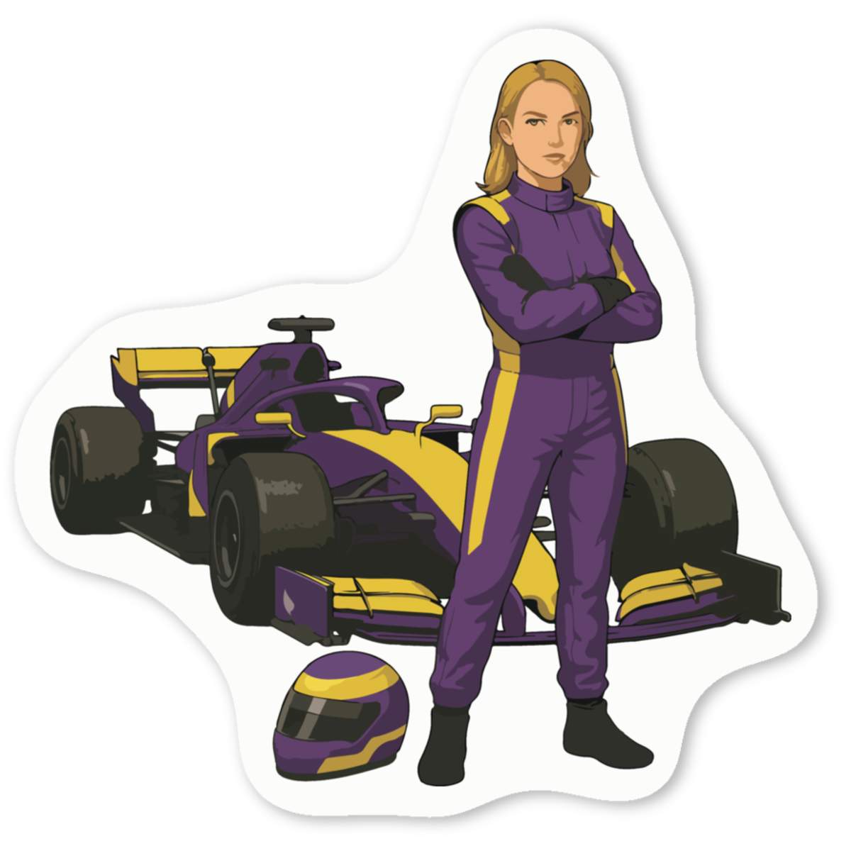 'Woman Race Car Driver' White Vinyl Decal Sticker - Waterproof Permanent Vinyl Decal for Cars, Windows and Bins (DW055367)