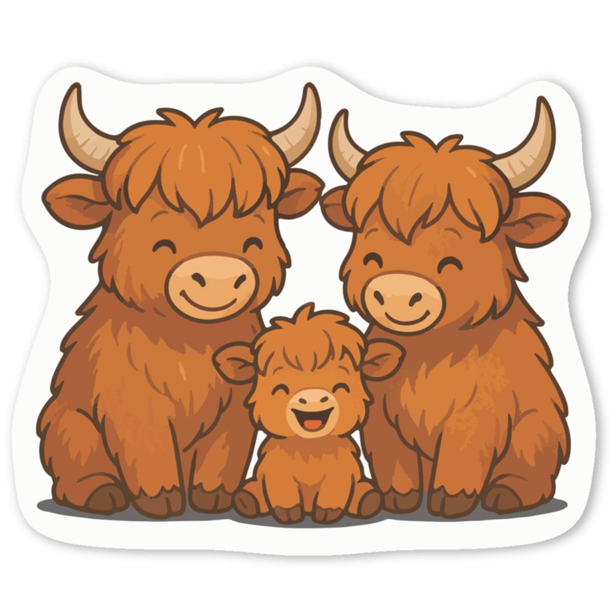 'Highland Cow Family' White Vinyl Decal Sticker - Waterproof Permanent Vinyl Decal for Cars, Windows and Bins (DW055659)