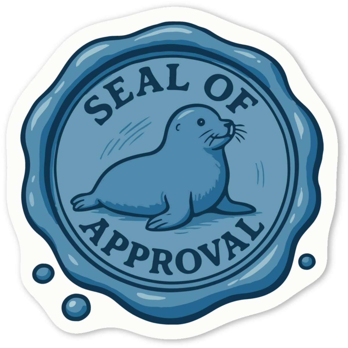 'Seal of Approval' White Vinyl Decal Sticker - Waterproof Permanent Vinyl Decal for Cars, Windows and Bins (DW055758)