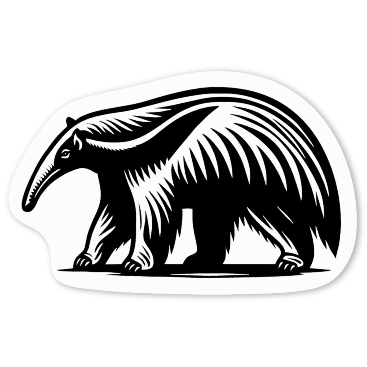 'Anteater Walking' White Vinyl Decal Sticker - Waterproof Permanent Vinyl Decal for Cars, Windows and Bins (DW056120)