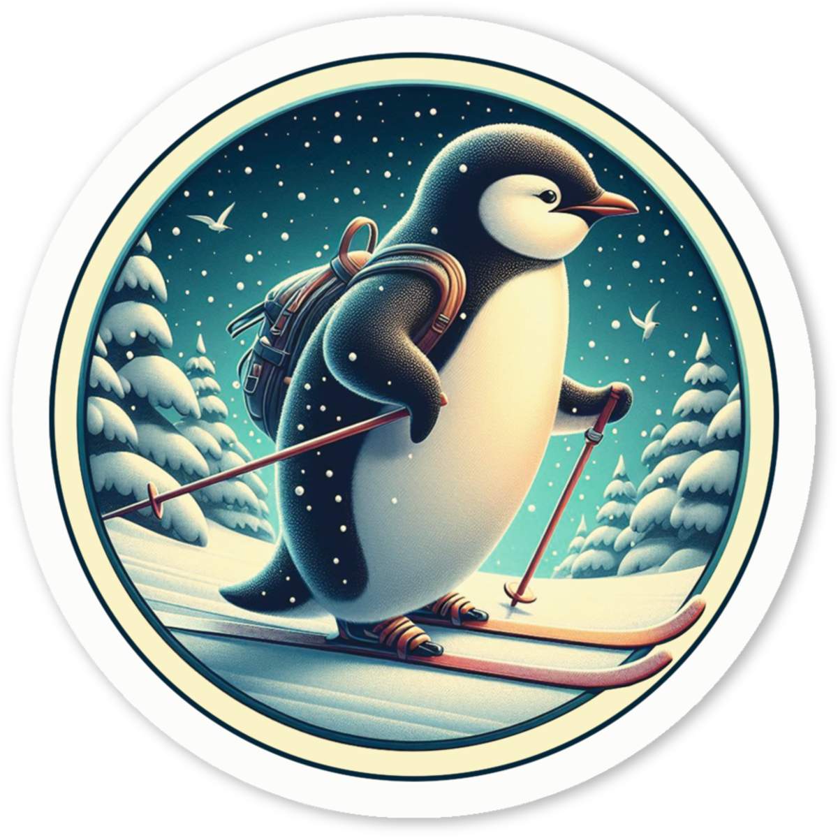'Cute Penguin Winter Skiing Trip' Premium Vinyl Decal Stickers – Waterproof, Durable & Easy to Apply - Ideal for Cars, Windows, Bins and More (DW056313)