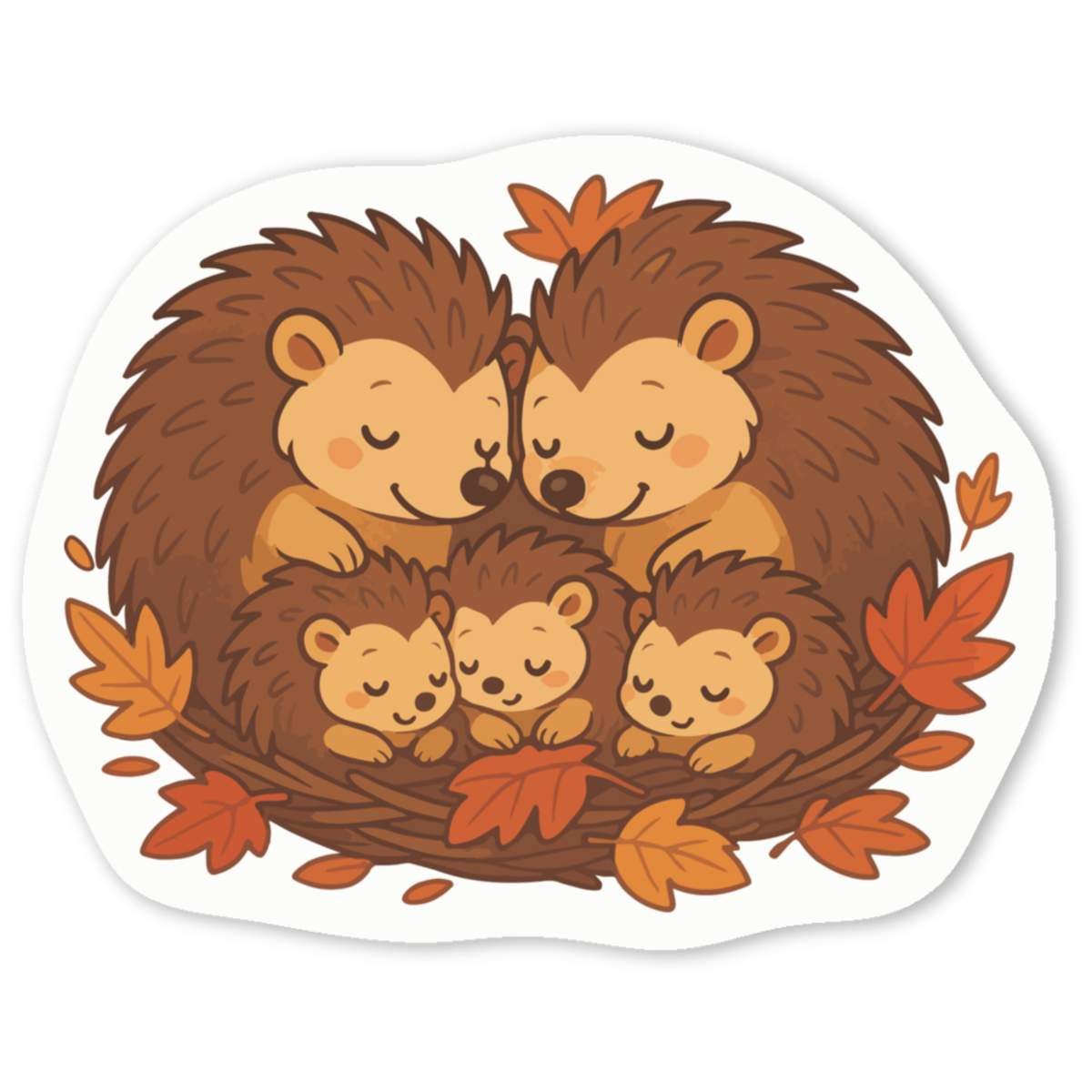 'Hedgehog Family Cuddle' White Vinyl Decal Sticker - Waterproof Permanent Vinyl Decal for Cars, Windows and Bins (DW056858)