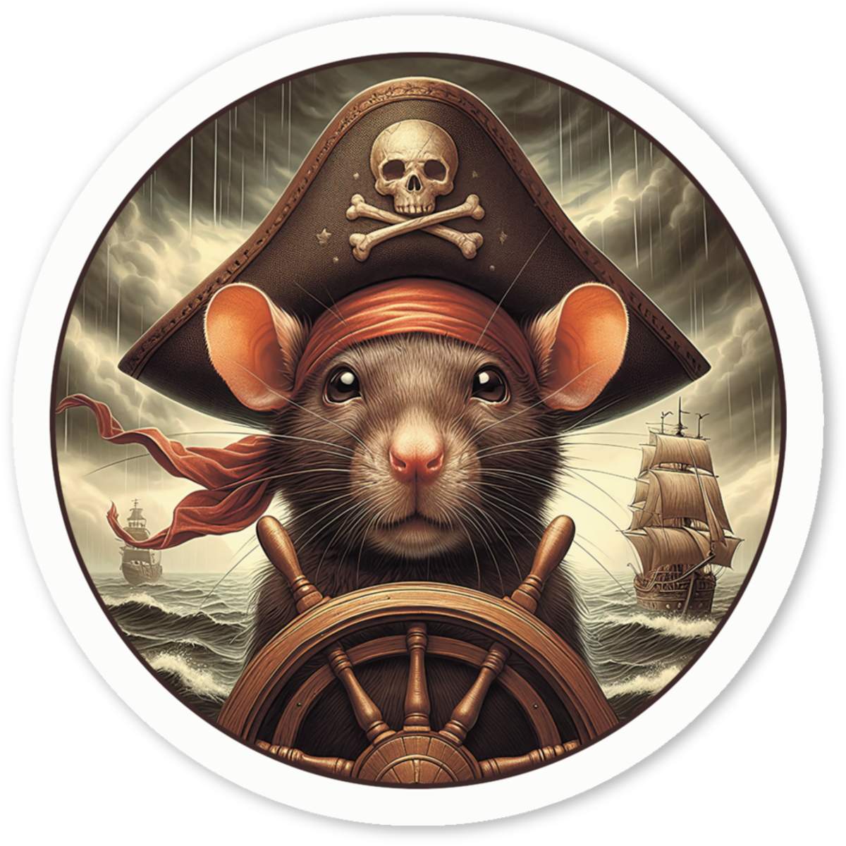 'Pirate Rat Steering Ship' Premium Vinyl Decal Stickers – Waterproof, Durable & Easy to Apply - Ideal for Cars, Windows, Bins and More (DW057382)