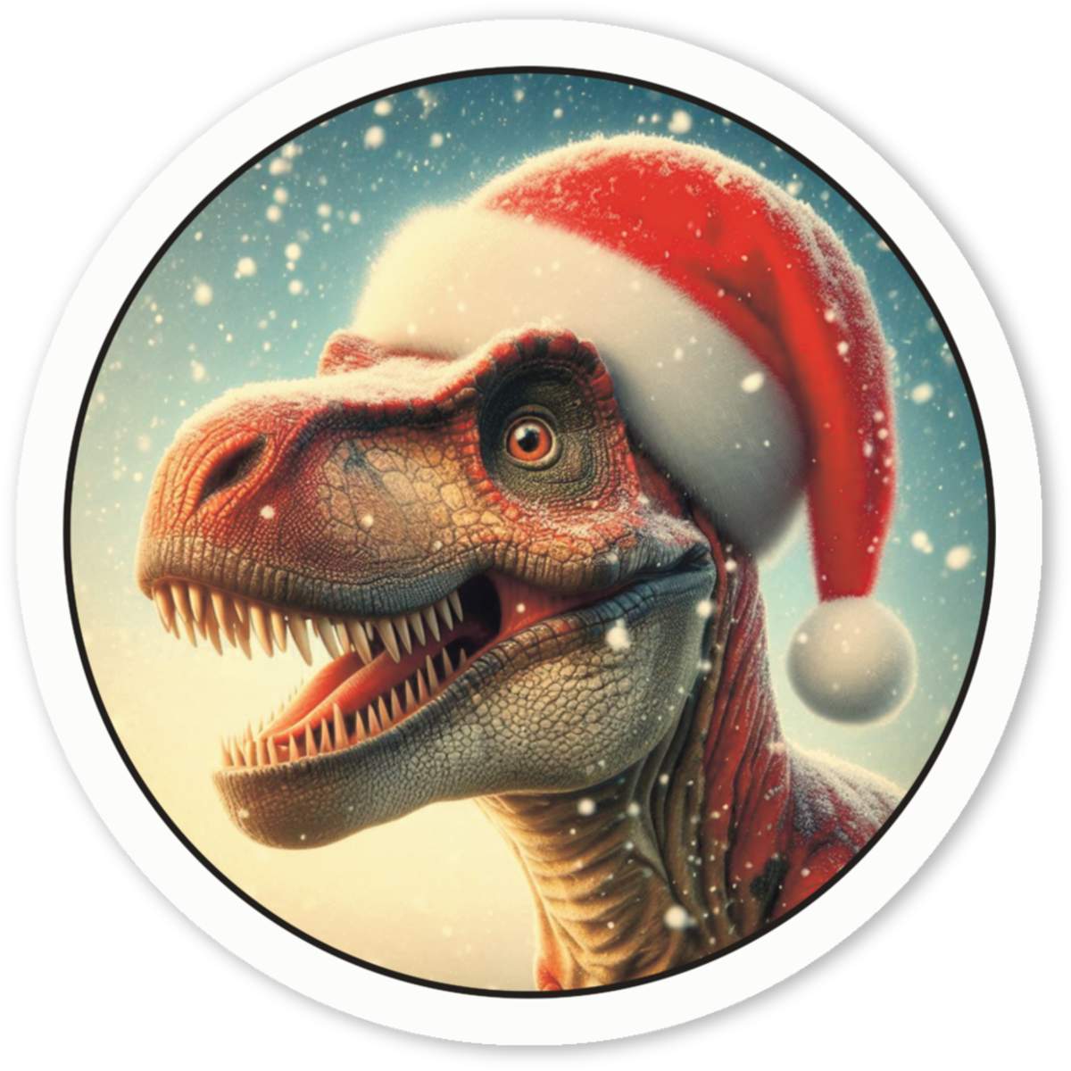 'Happy T Rex Wearing Santa Hat' Premium Vinyl Decal Stickers – Waterproof, Durable & Easy to Apply - Ideal for Cars, Windows, Bins and More (DW058559)