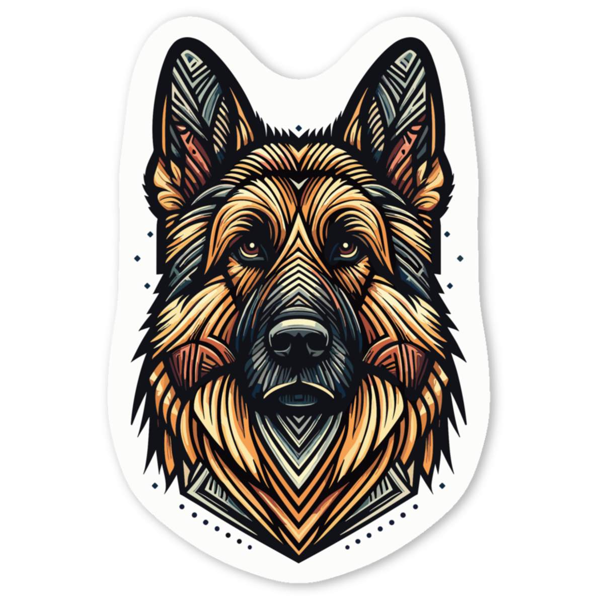 'Art Deco German Shepherd' White Vinyl Decal Sticker - Waterproof Permanent Vinyl Decal for Cars, Windows and Bins (DW059384)