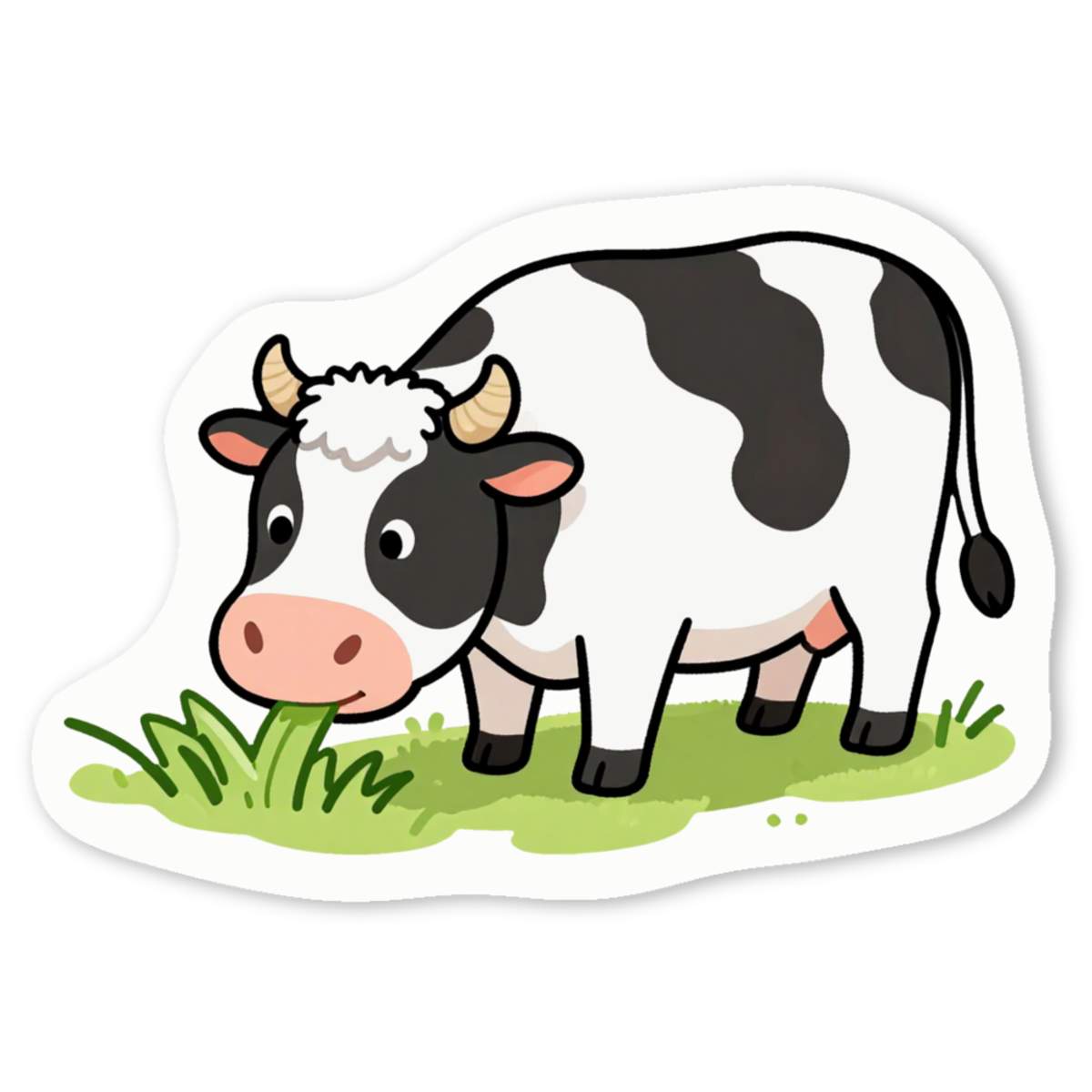 'Cow Eating Piece of Grass' White Vinyl Decal Sticker - Waterproof Permanent Vinyl Decal for Cars, Windows and Bins (DW060941)