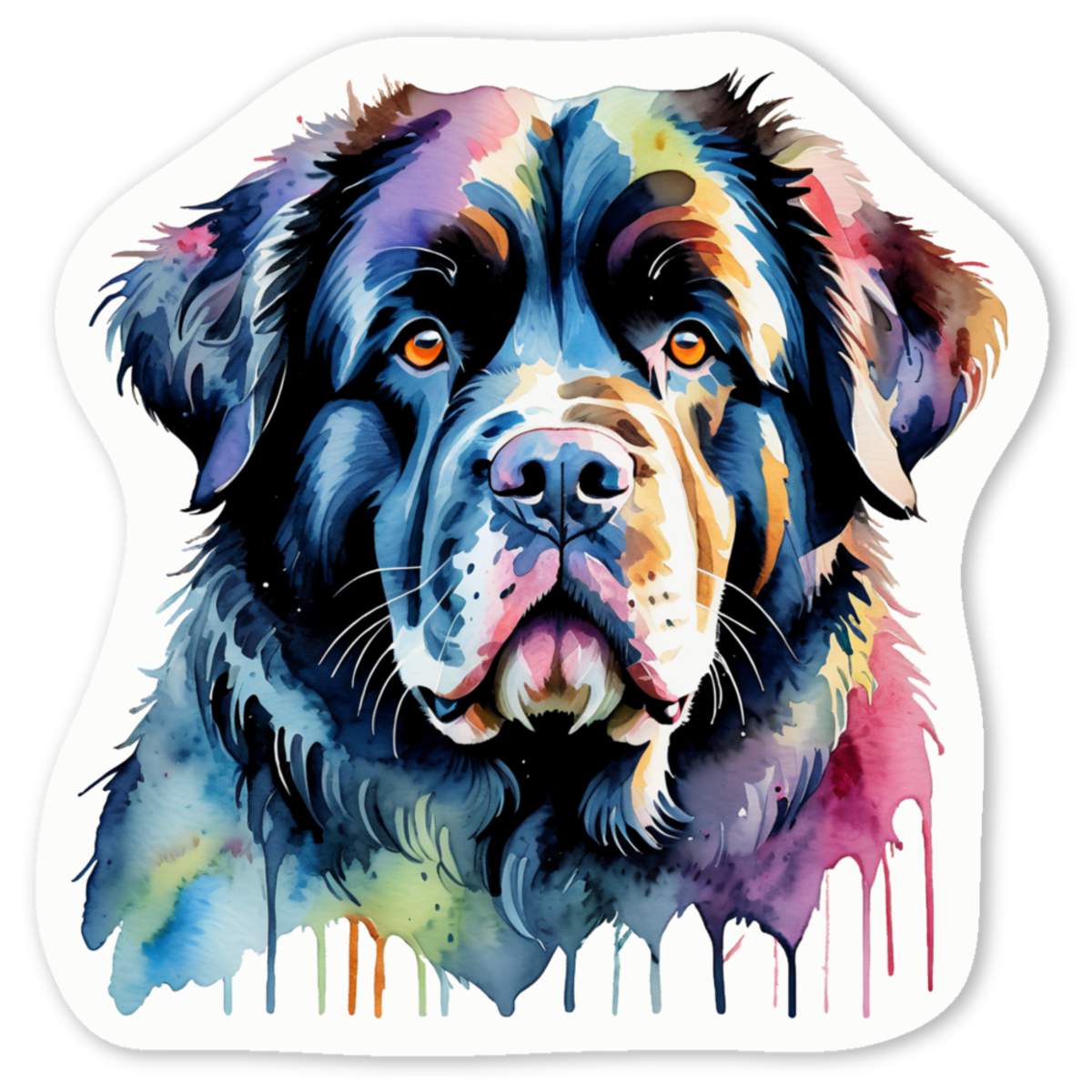 4 x 'Colourful Newfoundland Dog' White Premium Vinyl Decal Stickers – Waterproof, Durable & Easy to Apply - For Car Bumpers, Windows, Bins & More - Small (50mm) (DW00204254)