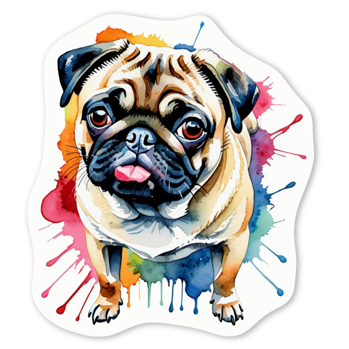 'Watercolour Style Pug' White Vinyl Decal Sticker - Waterproof Permanent Vinyl Decal for Cars, Windows and Bins (DW064384)