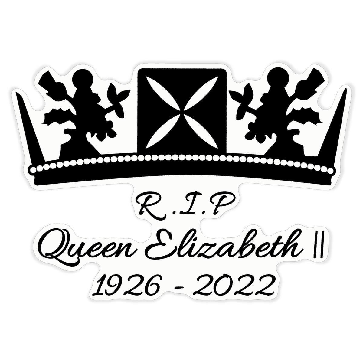 'RIP Queen Elizabeth' White Premium Vinyl Decal Sticker – Waterproof, Durable & Easy to Apply - For Car Bumpers, Windows, Bins & More - XL (460mm) (DW00070784)