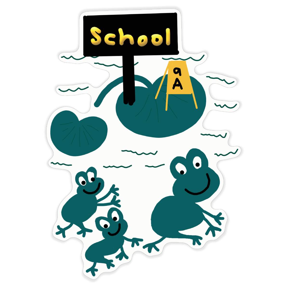 'Frogs Going to School' White Premium Vinyl Decal Sticker – Waterproof, Durable & Easy to Apply - For Car Bumpers, Windows, Bins & More - XL (460mm) (DW00104951)