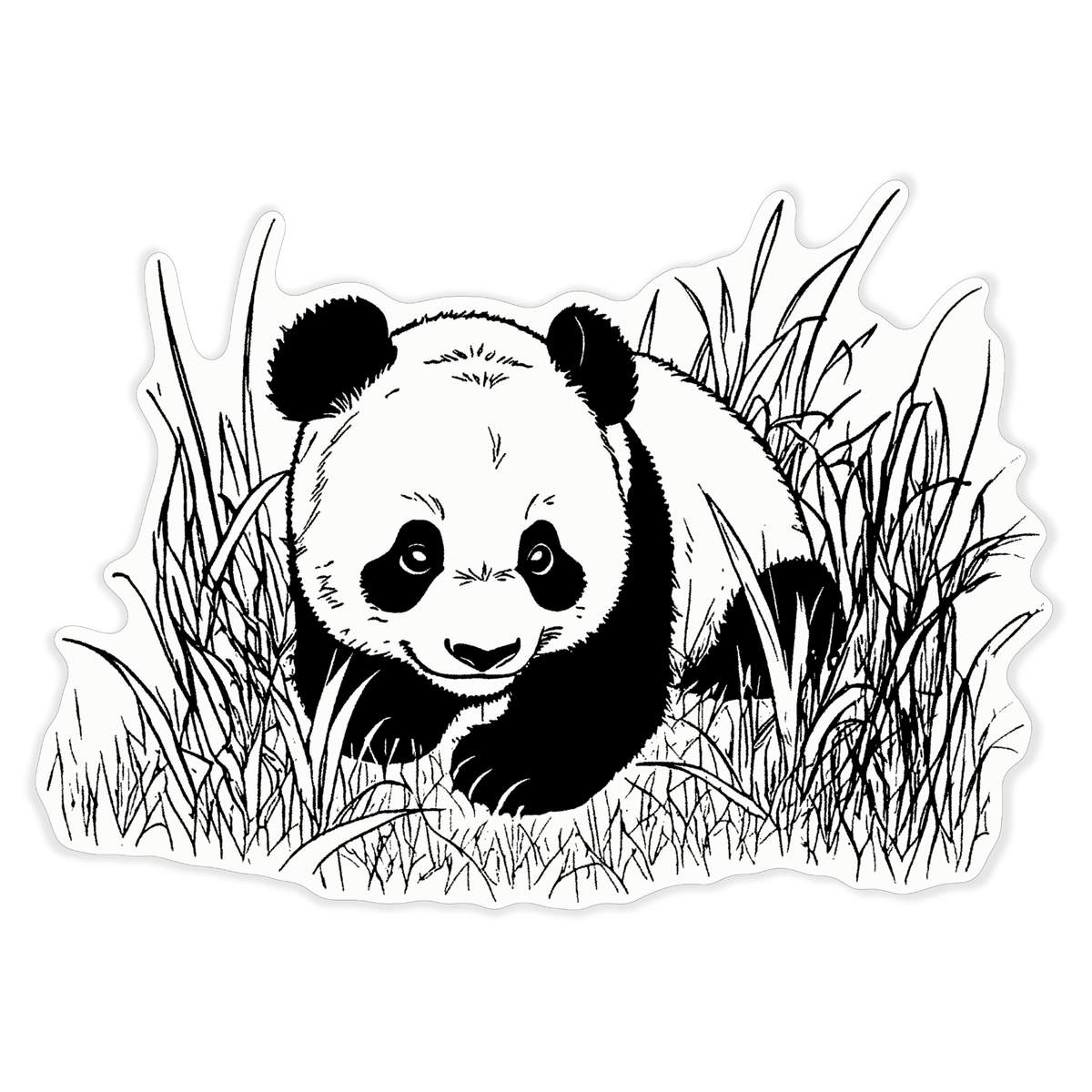 'Panda Cub In Long Grass' White Premium Vinyl Decal Sticker – Waterproof, Durable & Easy to Apply - For Car Bumpers, Windows, Bins & More - XL (460mm) (DW00106899)
