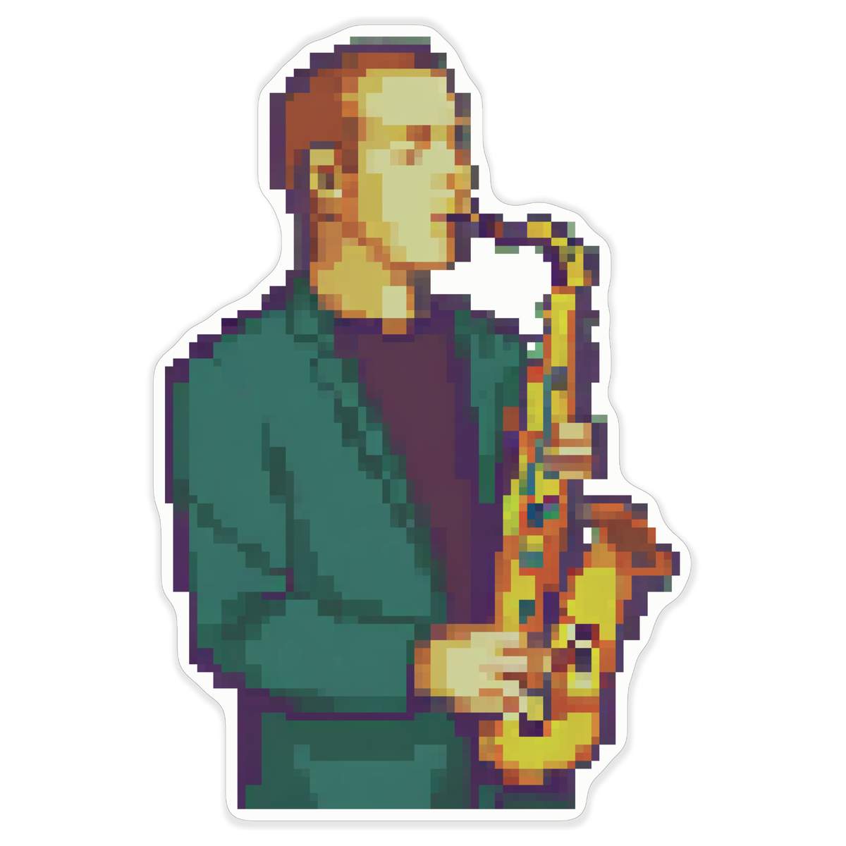 'Musician Playing Saxophone' White Premium Vinyl Decal Sticker – Waterproof, Durable & Easy to Apply - For Car Bumpers, Windows, Bins & More - XL (460mm) (DW00108031)