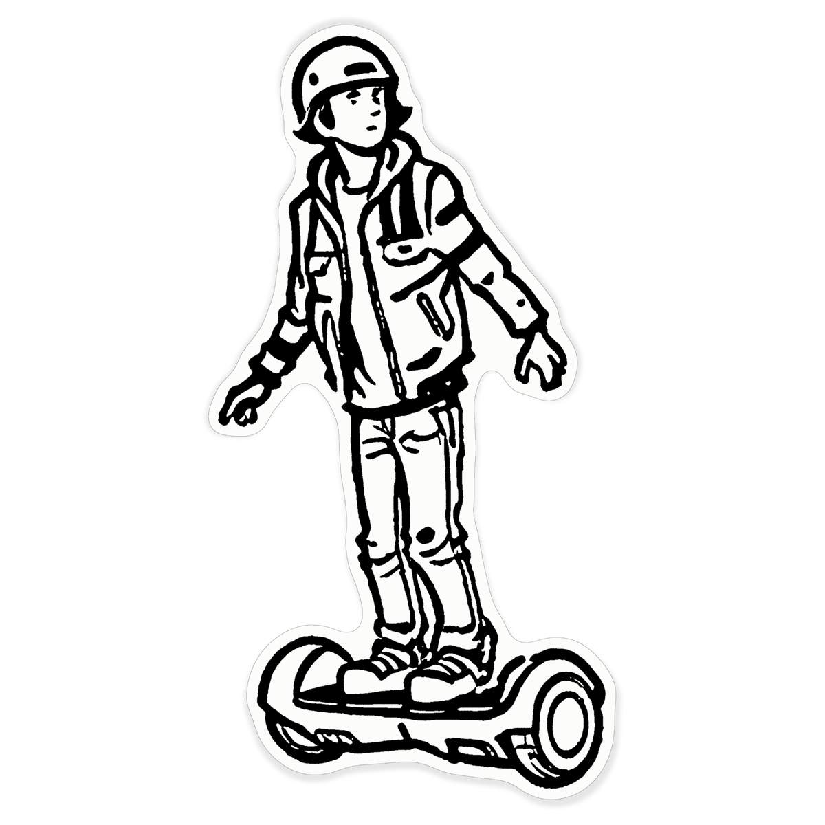 'Boy On Electric Hoverboard' White Premium Vinyl Decal Sticker – Waterproof, Durable & Easy to Apply - For Car Bumpers, Windows, Bins & More - XL (460mm) (DW00110743)