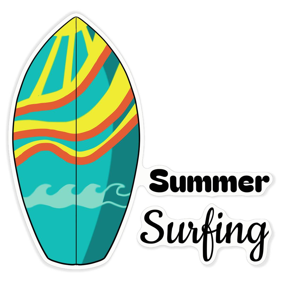 'Summer Surfing' White Premium Vinyl Decal Sticker – Waterproof, Durable & Easy to Apply - For Car Bumpers, Windows, Bins & More - XL (460mm) (DW00115779)