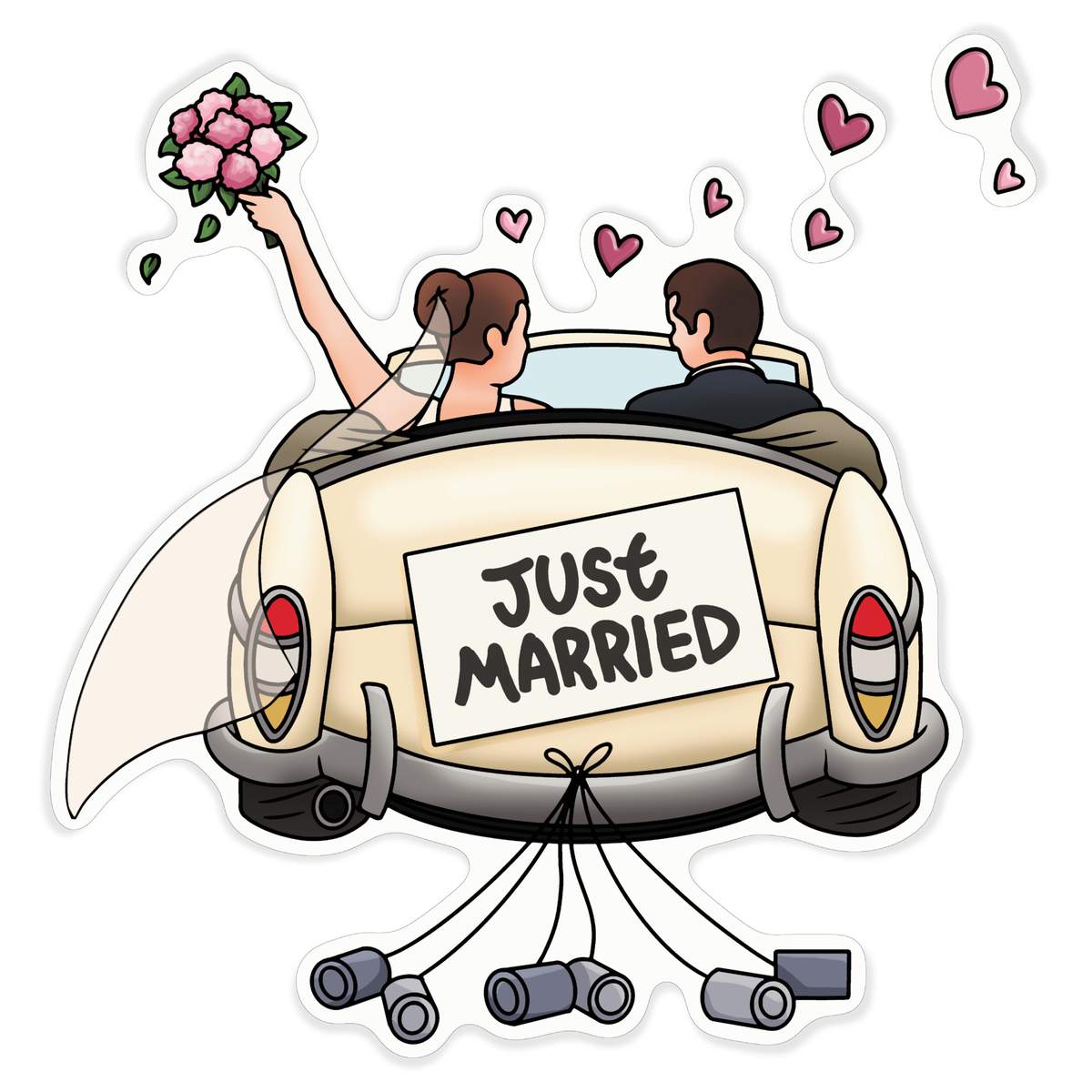 'Just Married Couple Car' Vinyl Decal Sticker - White, 46cm - Waterproof Permanent Graphic for Cars, Windows, Bins and Smooth Surfaces (DW00121187)