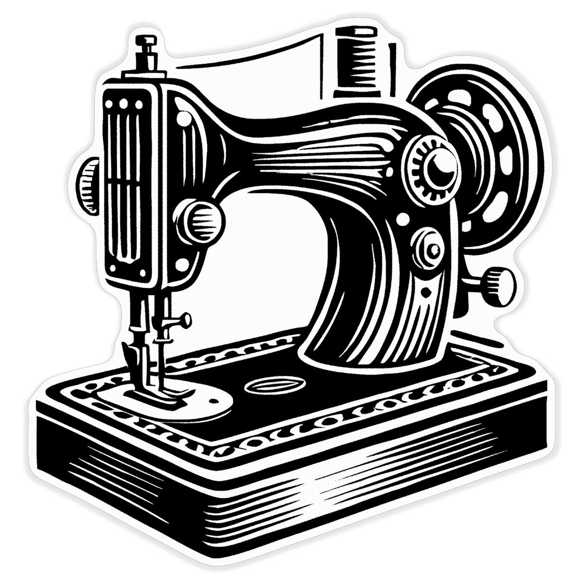 'Vintage Sewing Machine' White Premium Vinyl Decal Sticker – Waterproof, Durable & Easy to Apply - For Car Bumpers, Windows, Bins & More - XL (460mm) (DW00135323)