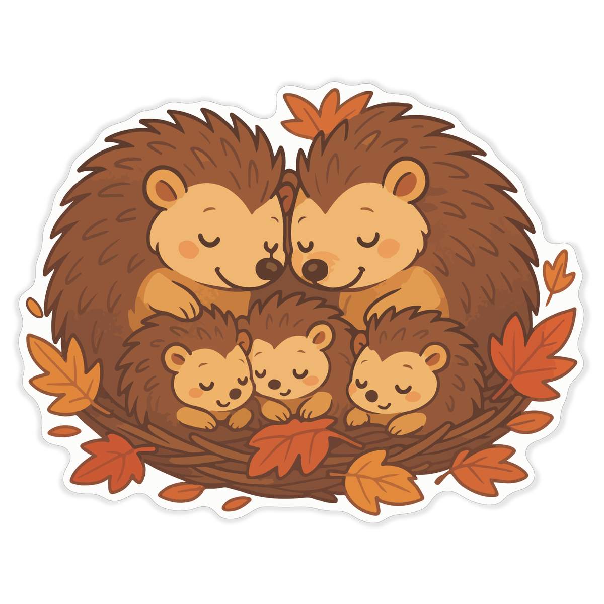'Hedgehog Family Cuddle' Vinyl Decal Sticker - White, 46cm - Waterproof Permanent Graphic for Cars, Windows, Bins and Smooth Surfaces (DW00150951)