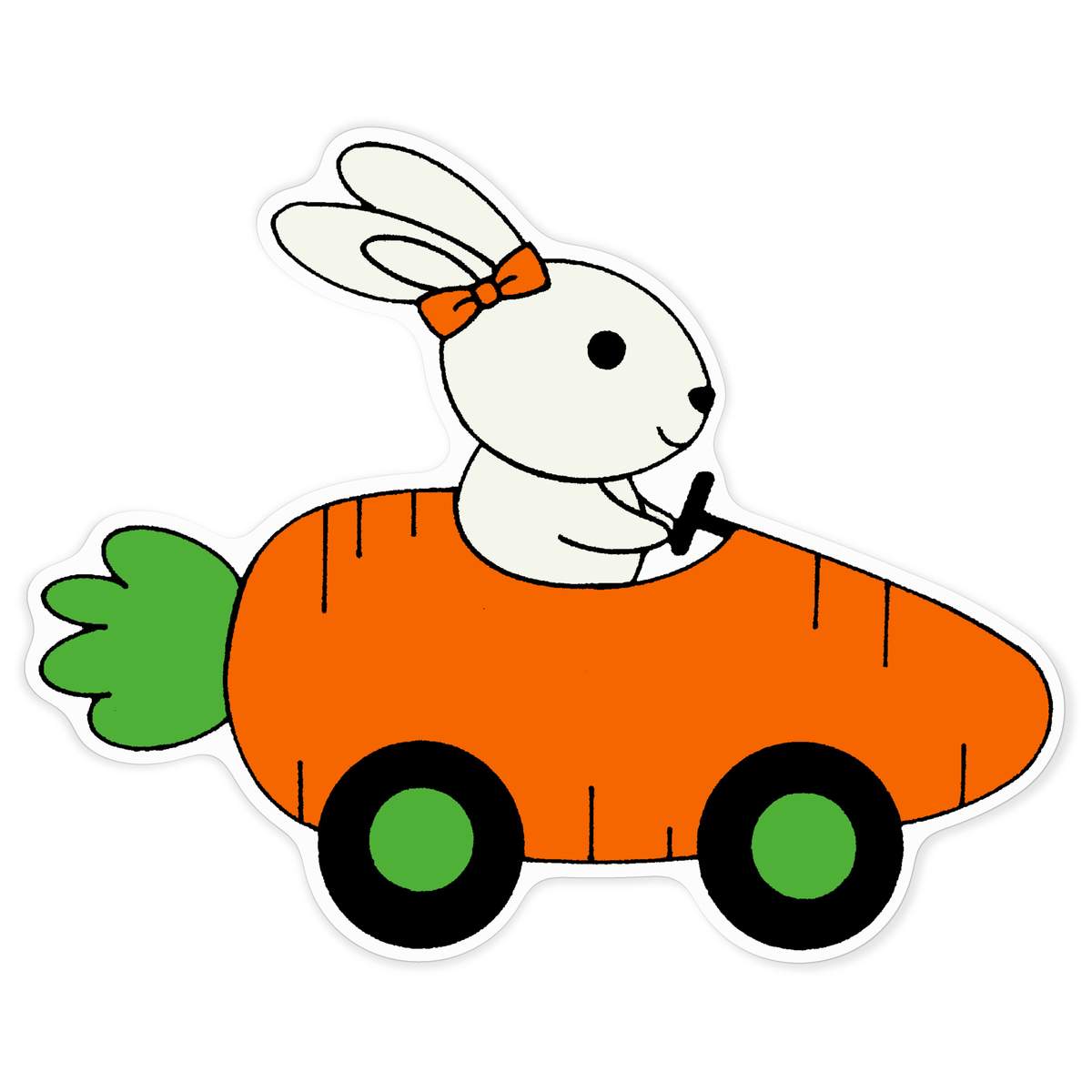 'Rabbit Driving Carrot Car' Vinyl Decal Sticker - White, 72cm - Waterproof Permanent Graphic for Cars, Windows, Bins and Smooth Surfaces (DW00160552)
