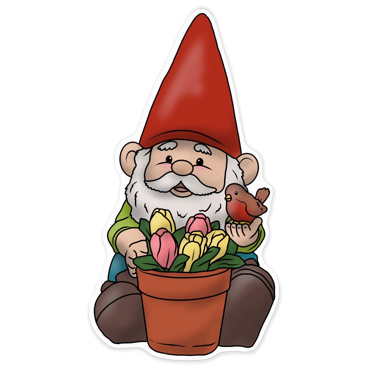 'Cute Garden Gnome' Vinyl Decal Sticker - White, 72cm - Waterproof Permanent Graphic for Cars, Windows, Bins and Smooth Surfaces (DW00161755)