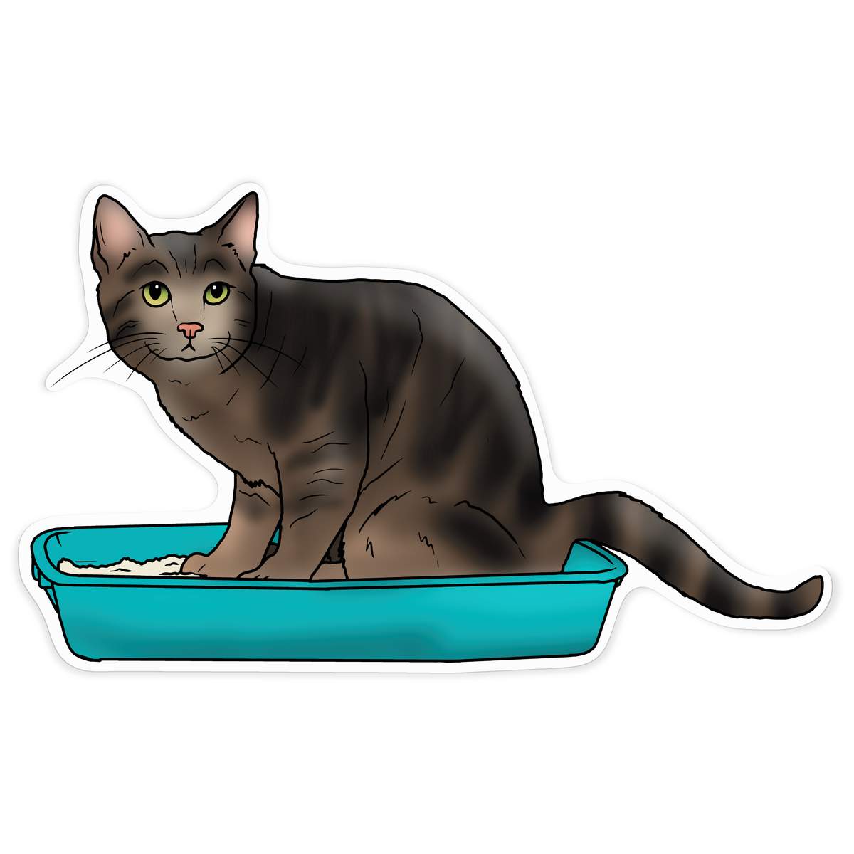 'Cat Using Litter Tray' Vinyl Decal Sticker - White, 72cm - Waterproof Permanent Graphic for Cars, Windows, Bins and Smooth Surfaces (DW00162633)