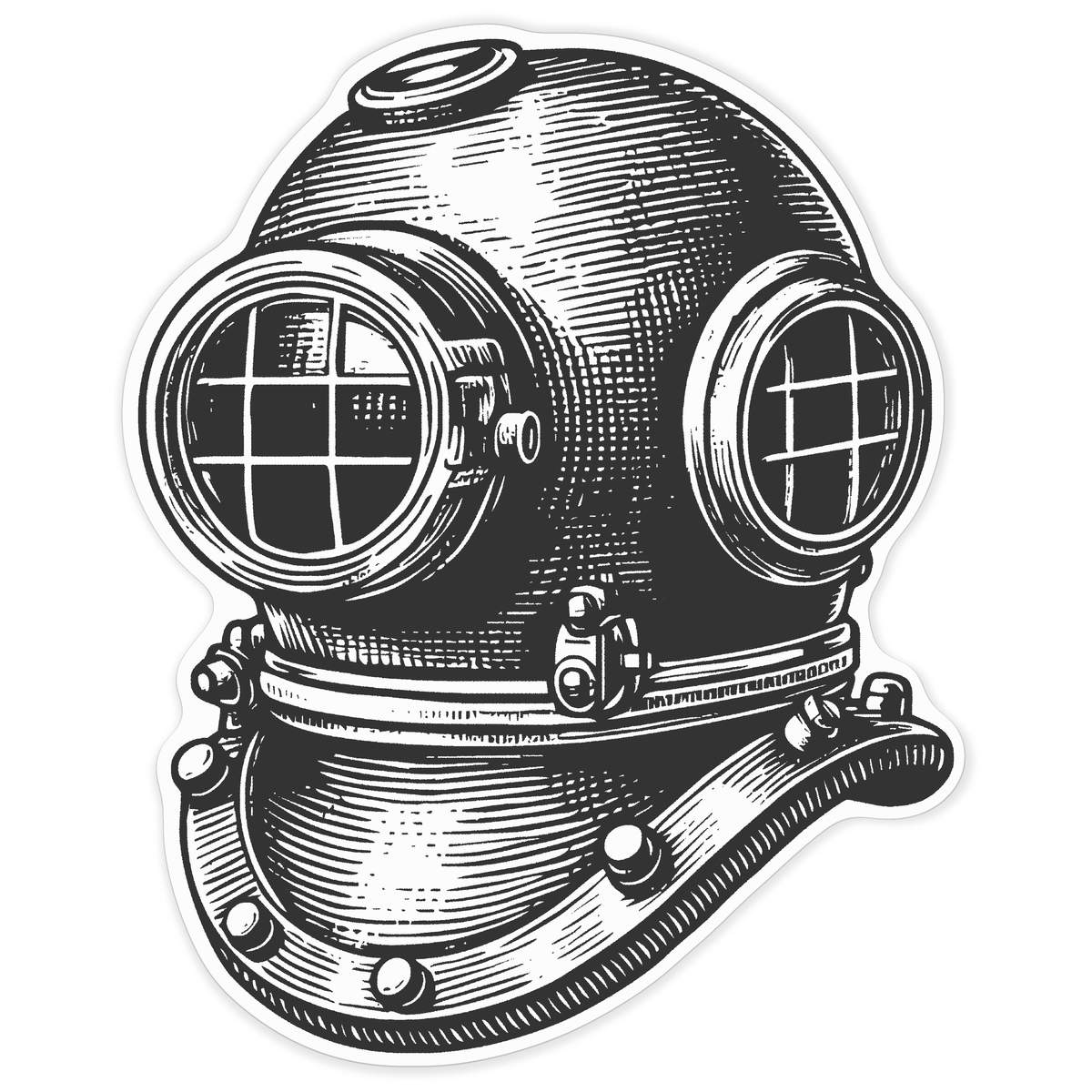 'Vintage Diving Helmet' Vinyl Decal Sticker - White, 72cm - Waterproof Permanent Graphic for Cars, Windows, Bins and Smooth Surfaces (DW00165261)