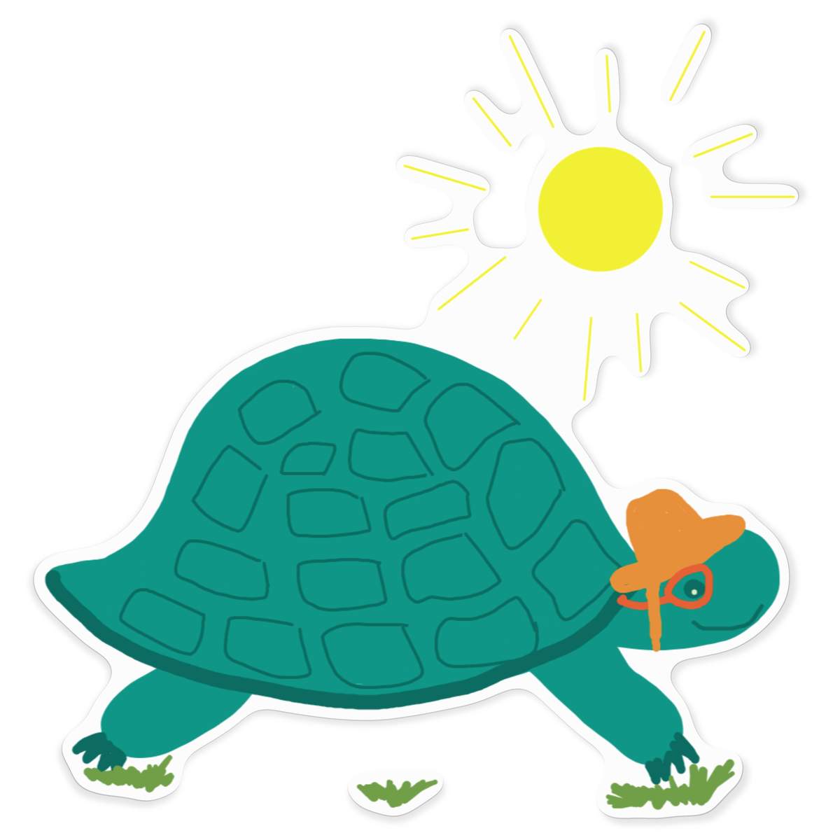 'Tortoise, Sun Hat & Specs' Vinyl Decal Sticker - White, 72cm - Waterproof Permanent Graphic for Cars, Windows, Bins and Smooth Surfaces (DW00166128)