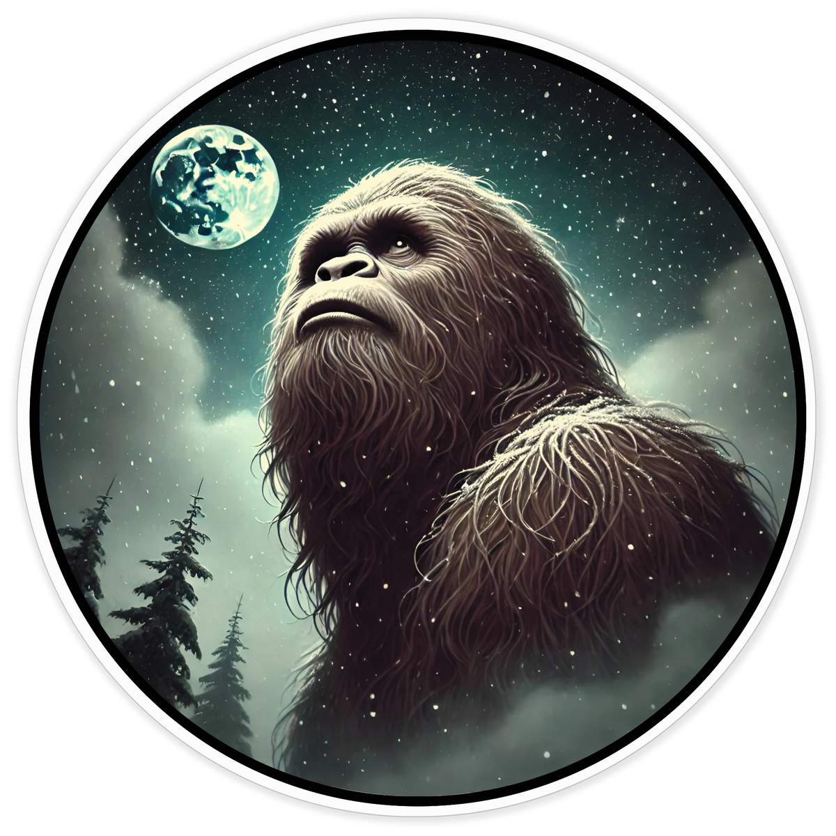 'Sasquatch By Moonlight' Vinyl Decal Sticker - White, 72cm - Waterproof Permanent Graphic for Cars, Windows, Bins and Smooth Surfaces (DW00169385)