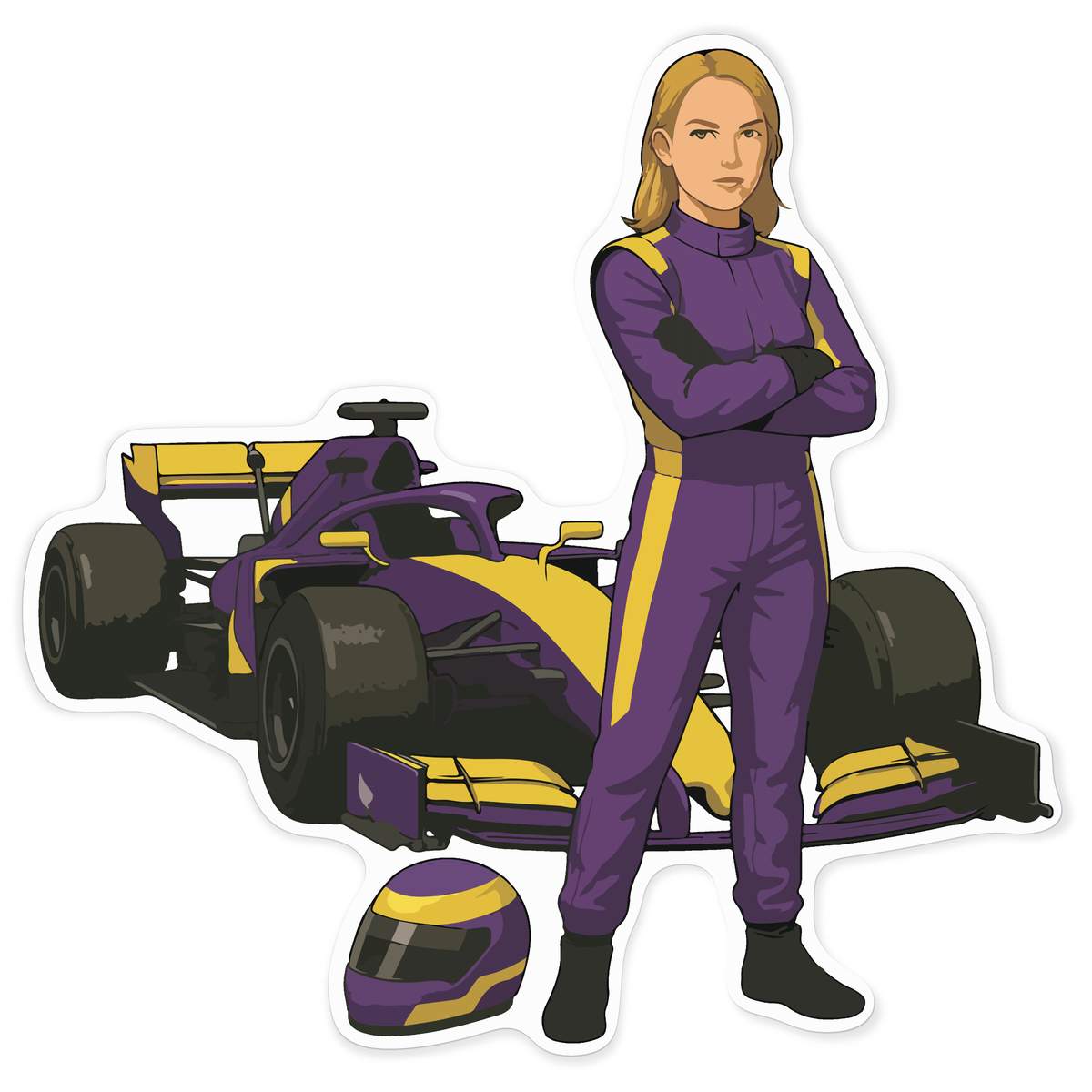 'Woman Race Car Driver' Vinyl Decal Sticker - White, 72cm - Waterproof Permanent Graphic for Cars, Windows, Bins and Smooth Surfaces (DW00172531)