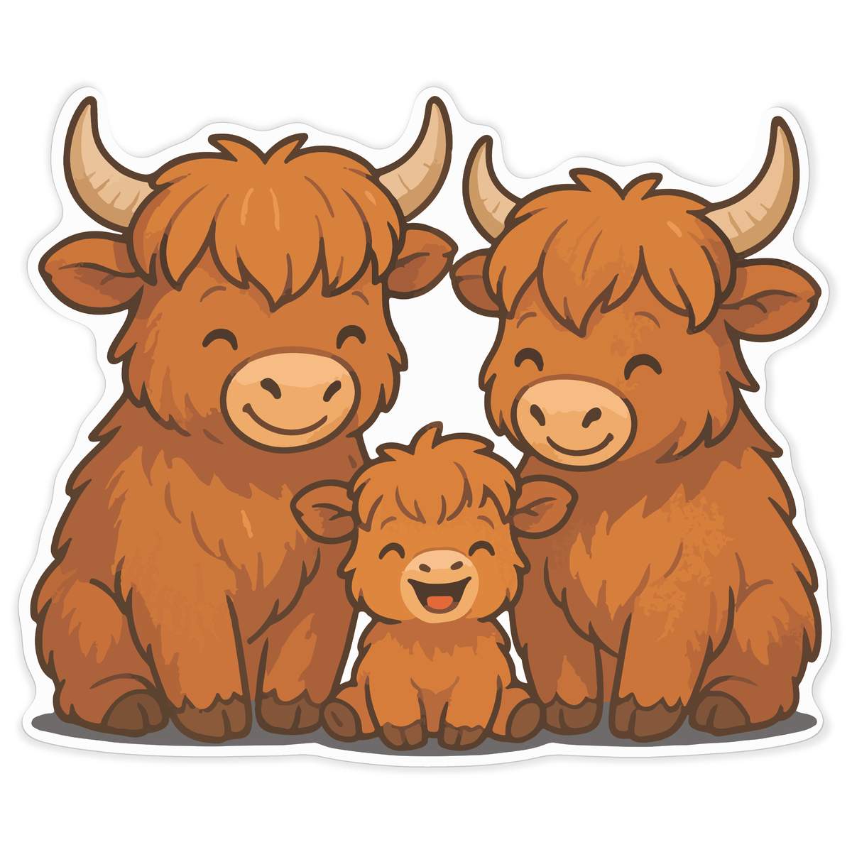 'Highland Cow Family' Vinyl Decal Sticker - White, 72cm - Waterproof Permanent Graphic for Cars, Windows, Bins and Smooth Surfaces (DW00172771)