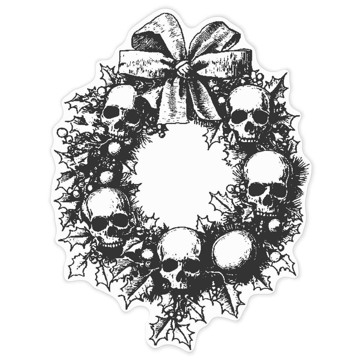 'Gothic Skull Christmas Wreath' White Premium Vinyl Decal Sticker – Waterproof, Durable & Easy to Apply - For Car Bumpers, Windows, Bins & More - XXL (720mm) (DW00181930)