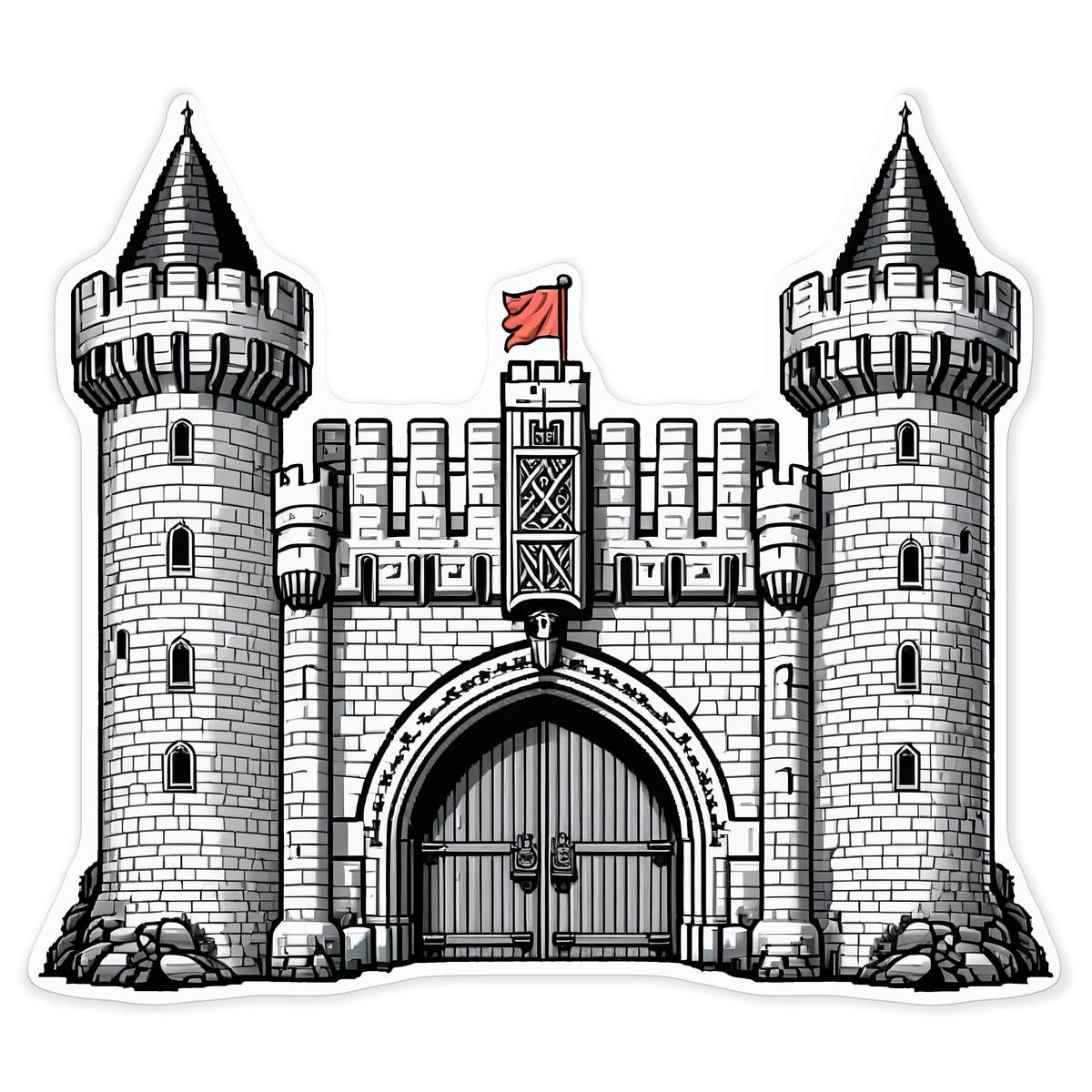 'Medieval Castle Gate' White Premium Vinyl Decal Sticker – Waterproof, Durable & Easy to Apply - For Car Bumpers, Windows, Bins & More - XXL (720mm) (DW00192647)