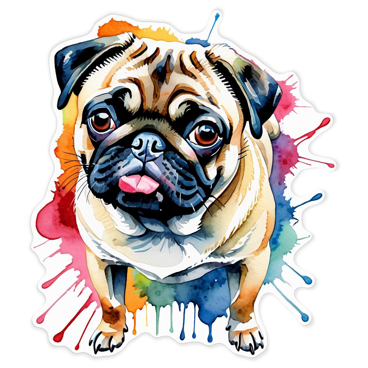 'Watercolour Style Pug' Vinyl Decal Sticker - White, 72cm - Waterproof Permanent Graphic for Cars, Windows, Bins and Smooth Surfaces (DW00204268)