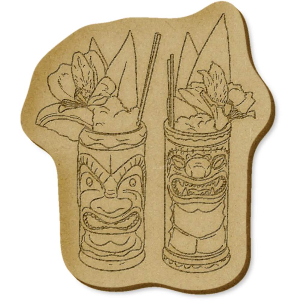 6 x 'Tiki Cocktails' MDF Craft Embellishments (EB00028020)