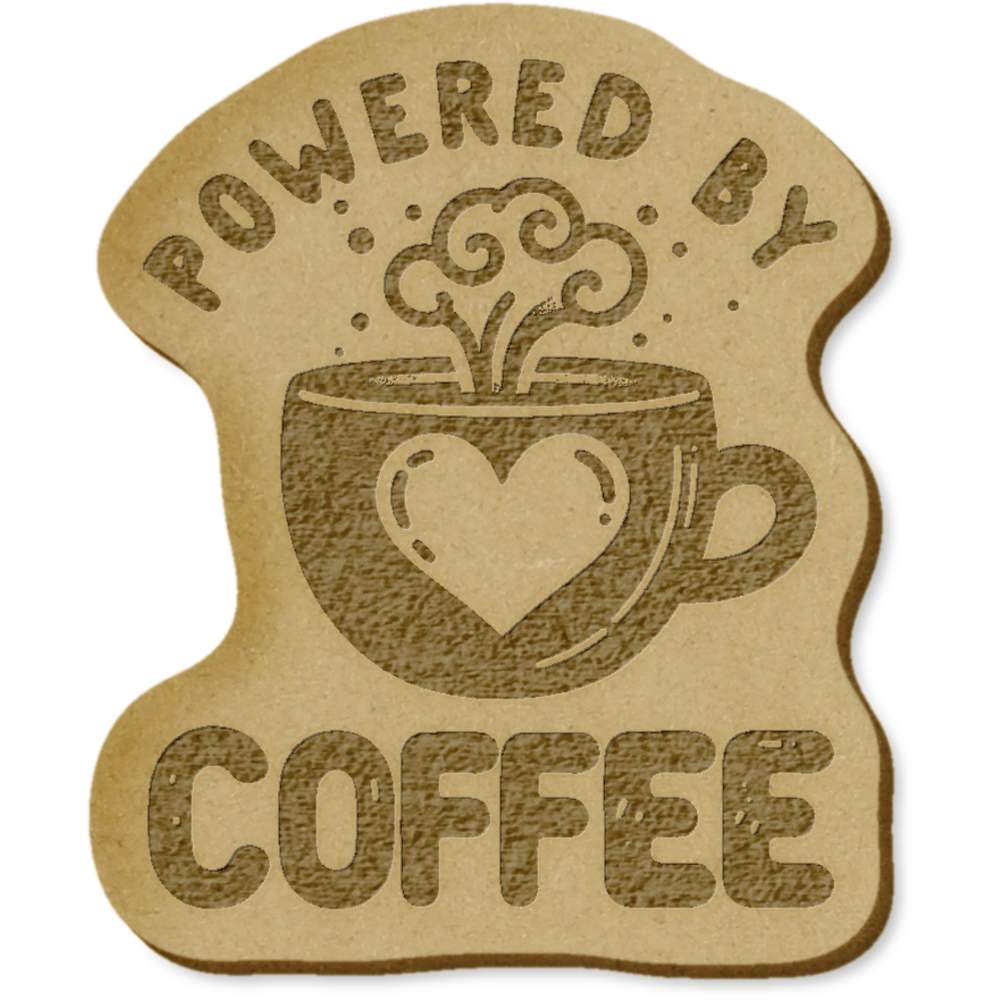 6 x 'Powered By Coffee' MDF Craft Embellishments (EB00032697)
