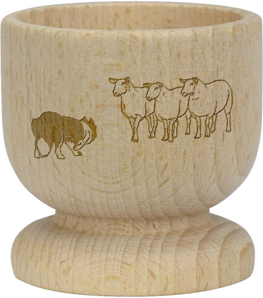 'Dog Herding Sheep' Wooden Egg Cup (EC00021469)