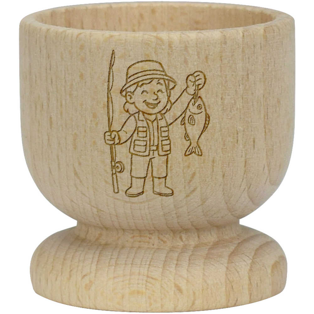 'Happy Fisherwoman Catch' Wooden Egg Cup (EC00030776)
