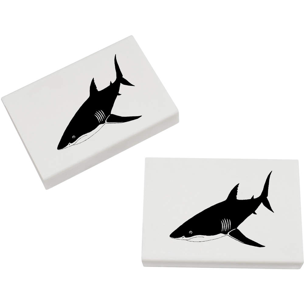 2 x 'Shark' Erasers / Rubbers - 45mm Pencil Erasers for School, Office, Drawing and Stationery Gifts (ER00002655)