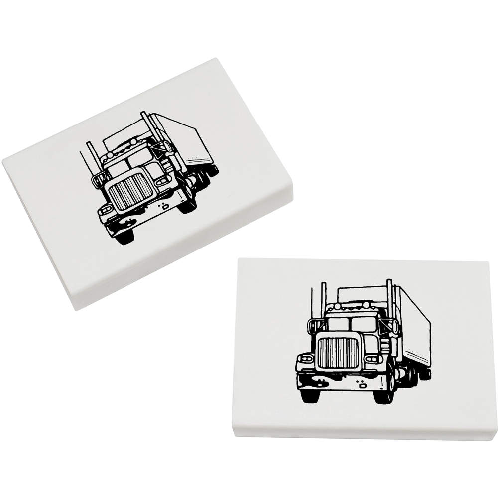 2 x 'Lorry' Erasers / Rubbers - 45mm Pencil Erasers for School, Office, Drawing and Stationery Gifts (ER00018133)