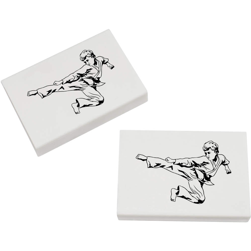 2 x 'Karate Kick' Erasers / Rubbers - 45mm Pencil Erasers for School, Office, Drawing and Stationery Gifts (ER00023297)